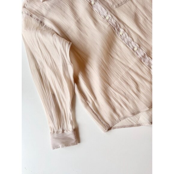 NWOT GAP Bedrock Beige Sheer Organza Oversized Button Up Big Shirt, Size S - Picture 6 of 13